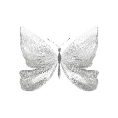 Grunge vintage butterfly in halftones. Aesthetic graphic tattoo. Gothic punk poster.Trendy elements with retro photocopy effect.