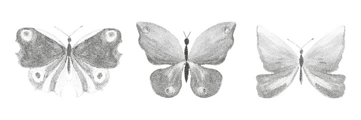 Grunge vintage butterfly in halftones. Aesthetic graphic tattoo. Gothic punk poster.Trendy elements with retro photocopy effect.