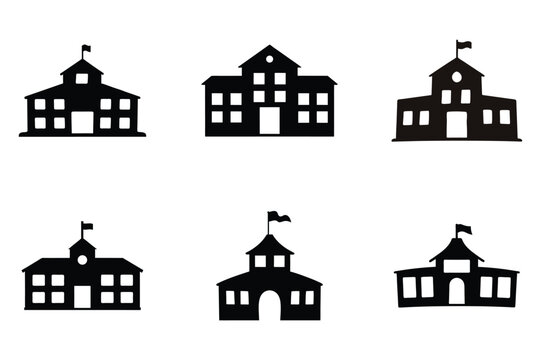 School building silhouette vector set, house icon