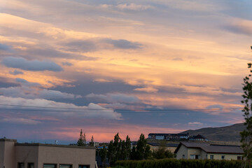 El Calafate, also called Calafate, is a city in the Argentine province of Santa Cruz, in Patagonia. It is located on the southern border of Lago Argentino on December 12, 2024. Sunset view.