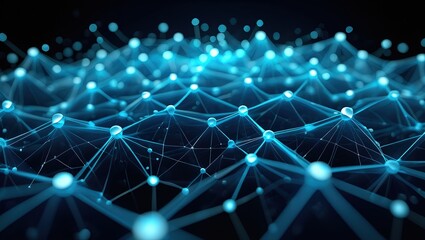 Close-up on blue blockchain nodes powering social network. Viral content profiles converge with decentralized peer interaction expansion landscape. Solution based platform infused tech effect. Proof