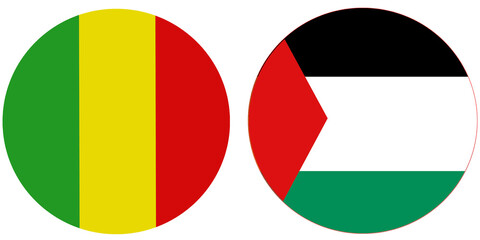 Palestine Official flag with Mali national flag, both countries flags in Round shape and isolated on white background
Circular colorful design Flag with together.
Palestine's