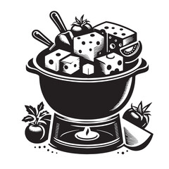Black Cheese Fondue Silhouette Vector, High Quality Illustration on White Background