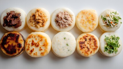 Fototapeta premium A delightful assortment of arepas with various fillings, ready to enjoy.