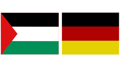 Palestine Official flag with Germany national flag, both countries flags in Horizontal shape and isolated on white background, Rectangular colorful design Flag with together.
Palestine's