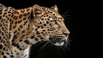 Fototapeta premium A close-up side view of a leopard with sharp eyes and distinctive spotted fur
