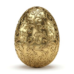Ornate gold easter egg with floral design on white background