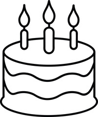 birthday cake with candles icon line art vector illustration on transparent background