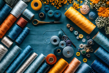 Crafting essentials for sewing projects displayed on a table with fabric, threads, and tools