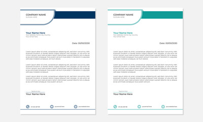 Clean and professional corporate company business letterhead template design with blue and green color variation bundle