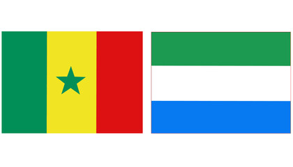 Senegal Official flag with Sierra Leona national flag, both countries flags in Horizontal shape and isolated on white background
Rectangular colorful design Flag with together.
Senegalese