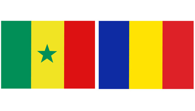 Senegal Official flag with Chad national flag, both countries flags in Horizontal shape and isolated on white background
Rectangular colorful design Flag with together.
Senegalese