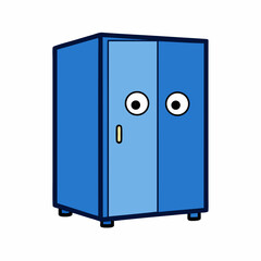 Playful blue wardrobe with big eyes cartoon illustration