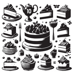 Black Cheesecake Silhouette Vector, High Quality Illustration on White Background