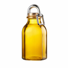 Elegant amber glass bottle with metal clasp isolated on a white background perfect for beverages
