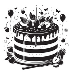 Black Cheesecake Silhouette Vector, High Quality Illustration on White Background