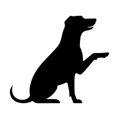 Silhouette of a dog sitting with its paw raised in a friendly gesture on a white background image