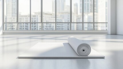 Modern studio with yoga mat ready