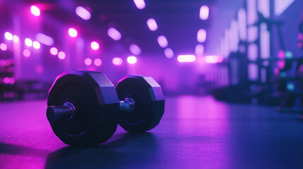 Neon-lit weights on gym floor