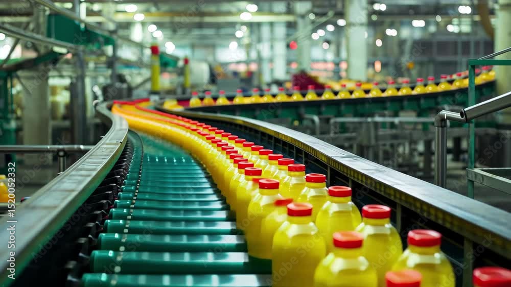 Poster Inside a modern factory showcasing an efficient production line for bottled beverages in vibrant 4k resolution