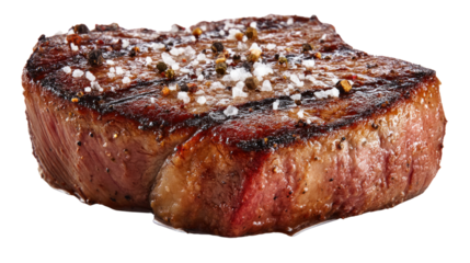 Grilled Steak: A perfectly seared steak seasoned with salt and pepper, showcasing a delicious crust and juicy interior.