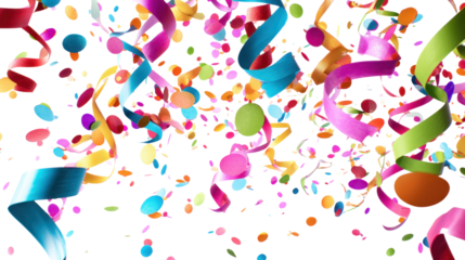 Colorful Celebration: A vibrant display of falling confetti and ribbons, bursting with joy, creating a dynamic and festive scene.