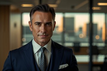 Fototapeta premium Businessman Standing Confident in Corporate Office Interior