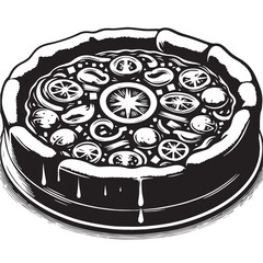 Black Chicago Deep Dish Pizza Silhouette Vector, High Quality Illustration on White Background