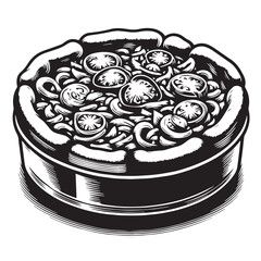 Black Chicago Deep Dish Pizza Silhouette Vector, High Quality Illustration on White Background