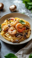 Shrimp fettuccine with herbs