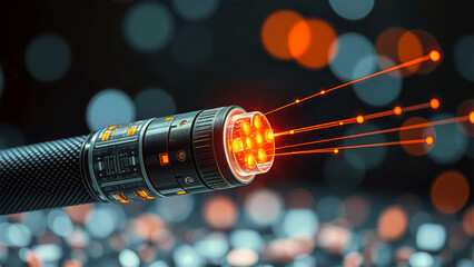 Glowing Fiber Optic Cable Transmitting Data