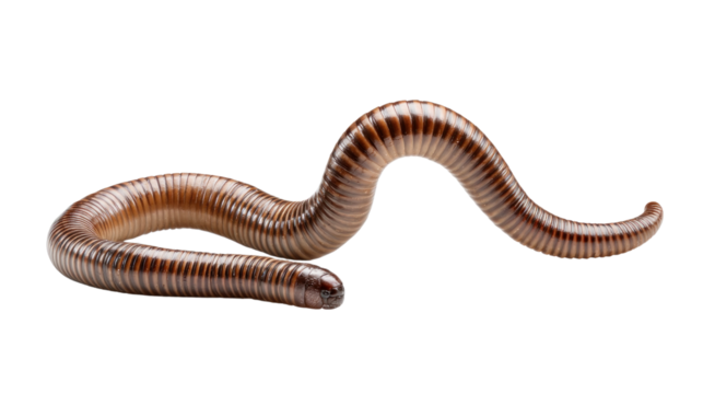 Earthworm close-up: A detailed shot of an earthworm in its natural form, highlighting its segmented body and streamlined shape, a symbol of resilience and natural life.