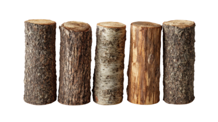 Wood Log Variety: Showcase the beauty and diversity of natural textures and grains with a close-up shot of a collection of wood logs arranged side by side. Highlighting the textures and grains 