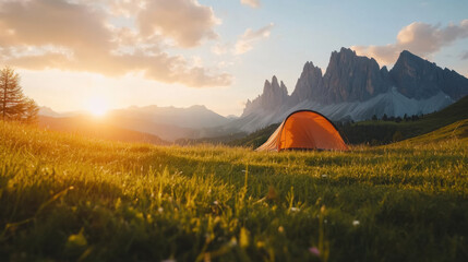 Sunset camping in the Dolomites