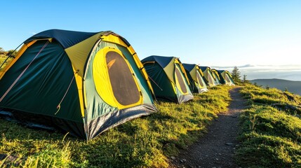 Sunset camping on the hillside