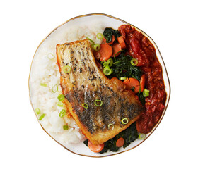 barramundi fish fillet fry with rice