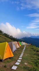 Tents in a mountain scene