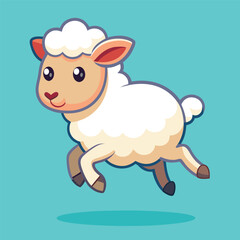 Cute Jumping Sheep – Flat Cartoon Vector Icon of Animal and Nature Concept
