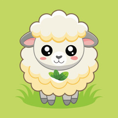 Cute Sheep Eating Grass – Cartoon Vector Icon Illustration, Animal Nature Concept Isolated in Flat Style
