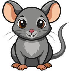 Naklejka premium Vector illustration of an adorable gray mouse sitting with large ears and a happy expression, great for children's themes