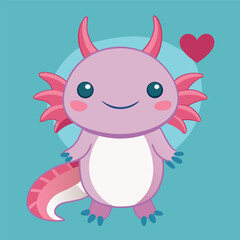 Cute Axolotl – Flat Cartoon Vector Illustration of Animal and Love Concept
