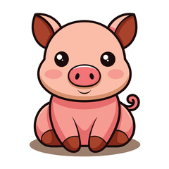 Cute Pig Sitting – Flat Cartoon Vector Icon of Animal and Nature Concept
