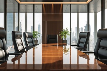 Modern Executive Boardroom with Panoramic City View