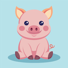 Cute Pig Sitting – Flat Cartoon Vector Icon of Animal and Nature Concept
