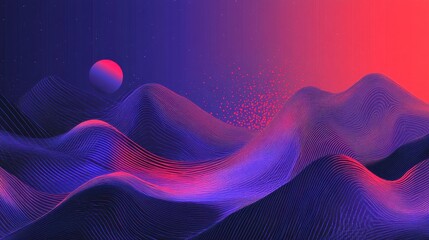 Waves and moon in abstract