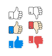 thumbs_upThumbs up and thumbs down emblems. Like and dislike icons set. Vector illustration.