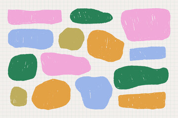 Kid chalk irregular frame text box with crayon texture. Kindergarten brush shape set. Hand drawn vector doodle elements. Colorful pastel cute school scribble illustration for collage, scrapbook, print