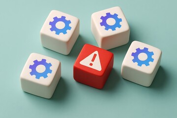 System Error Troubleshooting and Problem Solving Strategies for Technical Issues,  Alert Symbol and Gear Icons Indicate Technical Difficulties, Requires Immediate Attention