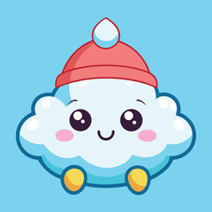 Cute Cloud in Winter Hat – Cartoon Vector Icon Illustration, Nature and Holiday Concept Isolated in Flat Style
