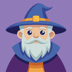 Cute Old Man Wizard in Heaven – Cartoon Vector Icon Illustration, People and Holiday Concept Isolated in Flat Style
